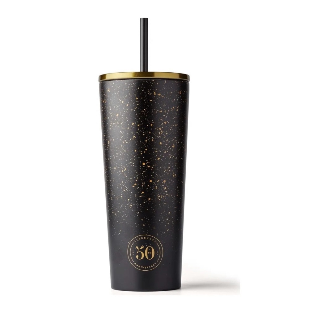 Starbucks 50th Anniversary Tumbler Cold Cup Stainless Steel Black-Gold